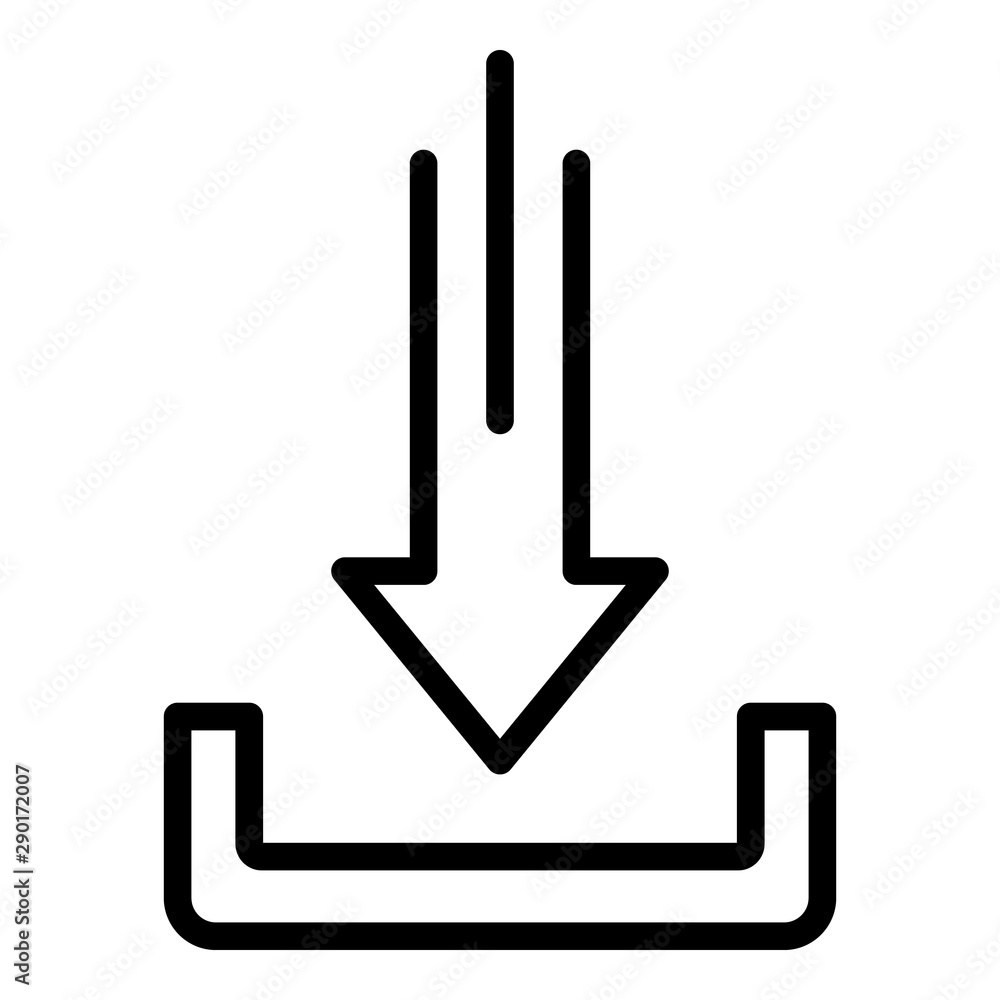 Poster Down arrow and bracket icon. Outline down arrow and bracket vector icon for web design isolated on white background