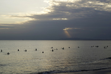 Obraz premium Surfers in the evening of backlight