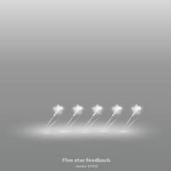 Five star shiny glass rating bright, feedback creative vector illustration