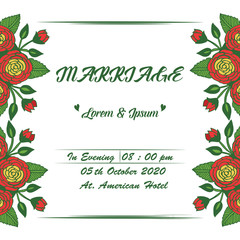 Pattern art of green leafy floral frame, for elegant card of marriage. Vector