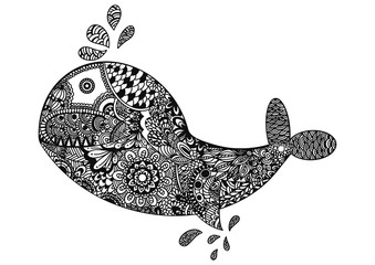 Fish line art design tribal pattern. Vector illustration.