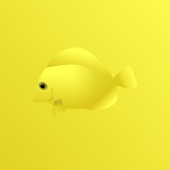 Fish icon, Cute Cartoon Funny Character with Yellow Color, Swim in water – Flat Design 