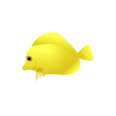Fish icon, Cute Cartoon Funny Character with Yellow Color, Swim in water in White Background – Flat Design 