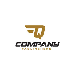 Letter Q logo with simple Wings design element vector template.