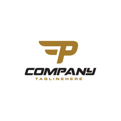 Letter P logo with simple Wings design element vector template.