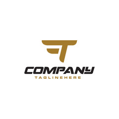 Letter T logo with simple Wings design element vector template.
