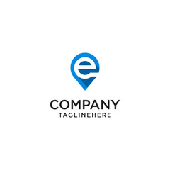 Letter E With Map Pointer logo design concept template