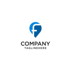 Letter F With Map Pointer logo design concept template