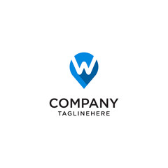 Letter W With Map Pointer logo design concept template