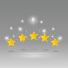 Five star golden rating, feedback creative vector illustration winning, for web and print decoration stars on silver background