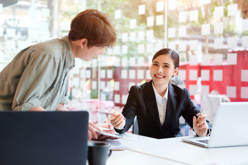 Business working in office with documents and laptop people Consulting and business planning.