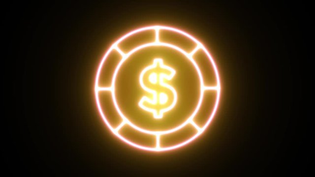 Neon light animation concept icon money. Flat animation of UI element available in 4K FullHD and HD video 2D render footage on black background.