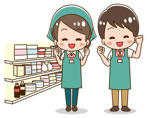 Illustration set of a clerk working in a supermarket