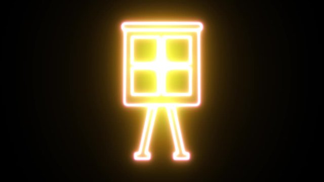 Neon light animation concept icon board. Flat animation of UI element available in 4K FullHD and HD video 2D render footage on black background.