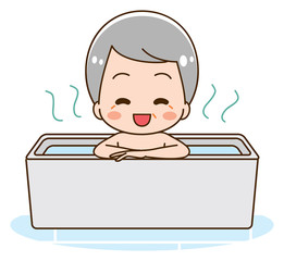 Grandpa is taking a bath