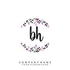 letter BH surrounded by beautiful and elegant flowers and leaves. Wedding monogram logo template. Fashion Logo template Vectors,