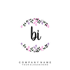 letter BI surrounded by beautiful and elegant flowers and leaves. Wedding monogram logo template. Fashion Logo template Vectors,