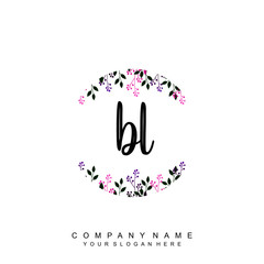 letter BL surrounded by beautiful and elegant flowers and leaves. Wedding monogram logo template. Fashion Logo template Vectors,