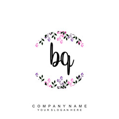 letter BQ surrounded by beautiful and elegant flowers and leaves. Wedding monogram logo template. Fashion Logo template Vectors,