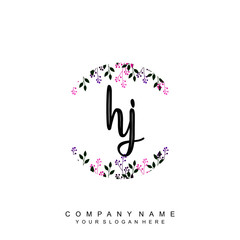 letter HJ surrounded by beautiful and elegant flowers and leaves. Wedding monogram logo template. Fashion Logo template Vectors,