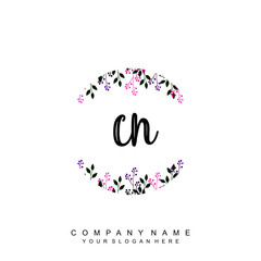 letter CN surrounded by beautiful and elegant flowers and leaves. Wedding monogram logo template. Fashion Logo template Vectors,