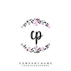 letter CP surrounded by beautiful and elegant flowers and leaves. Wedding monogram logo template. Fashion Logo template Vectors,