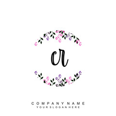 letter CR surrounded by beautiful and elegant flowers and leaves. Wedding monogram logo template. Fashion Logo template Vectors,