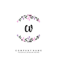 letter CV surrounded by beautiful and elegant flowers and leaves. Wedding monogram logo template. Fashion Logo template Vectors,