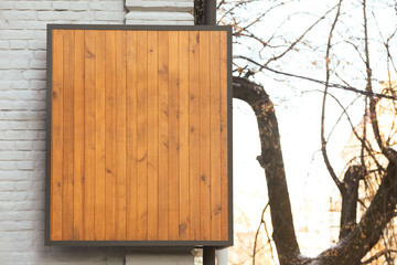 Blank signboard on facade of building