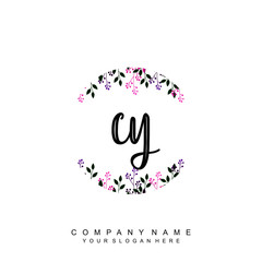 letter CY surrounded by beautiful and elegant flowers and leaves. Wedding monogram logo template. Fashion Logo template Vectors,