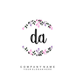 letter DA surrounded by beautiful and elegant flowers and leaves. Wedding monogram logo template. Fashion Logo template Vectors,