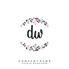 letter DW surrounded by beautiful and elegant flowers and leaves. Wedding monogram logo template. Fashion Logo template Vectors,