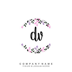 letter DV surrounded by beautiful and elegant flowers and leaves. Wedding monogram logo template. Fashion Logo template Vectors,