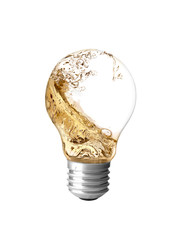 Light bulb with water on white background