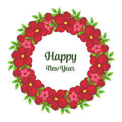 Vintage red floral frame for text happy new year. Vector