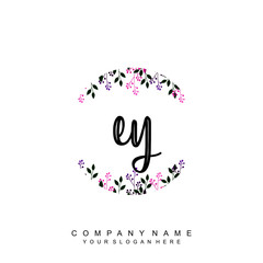 letter EY surrounded by beautiful and elegant flowers and leaves. Wedding monogram logo template. Fashion Logo template Vectors,