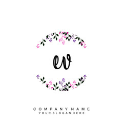 letter EV surrounded by beautiful and elegant flowers and leaves. Wedding monogram logo template. Fashion Logo template Vectors,