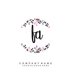 letter FA surrounded by beautiful and elegant flowers and leaves. Wedding monogram logo template. Fashion Logo template Vectors,