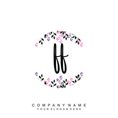 letter FF surrounded by beautiful and elegant flowers and leaves. Wedding monogram logo template. Fashion Logo template Vectors,