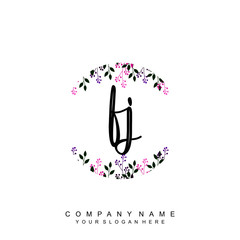 letter FJ surrounded by beautiful and elegant flowers and leaves. Wedding monogram logo template. Fashion Logo template Vectors,