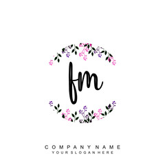 letter FM surrounded by beautiful and elegant flowers and leaves. Wedding monogram logo template. Fashion Logo template Vectors,