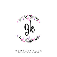 letter GK surrounded by beautiful and elegant flowers and leaves. Wedding monogram logo template. Fashion Logo template Vectors,