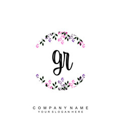 letter GR surrounded by beautiful and elegant flowers and leaves. Wedding monogram logo template. Fashion Logo template Vectors,
