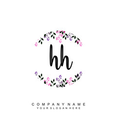 letter HH surrounded by beautiful and elegant flowers and leaves. Wedding monogram logo template. Fashion Logo template Vectors,