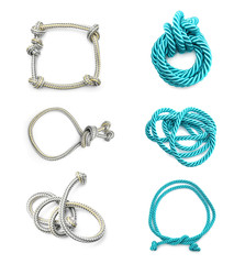 Different color ropes on white background