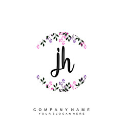 letter JH surrounded by beautiful and elegant flowers and leaves. Wedding monogram logo template. Fashion Logo template Vectors,