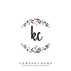 letter KC surrounded by beautiful and elegant flowers and leaves. Wedding monogram logo template. Fashion Logo template Vectors,