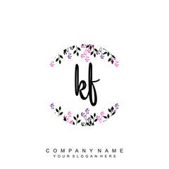 letter KF surrounded by beautiful and elegant flowers and leaves. Wedding monogram logo template. Fashion Logo template Vectors,