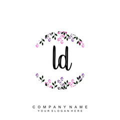 letter LD surrounded by beautiful and elegant flowers and leaves. Wedding monogram logo template. Fashion Logo template Vectors,