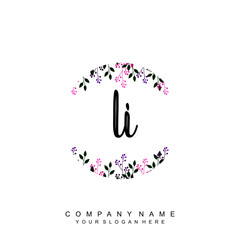 letter LI surrounded by beautiful and elegant flowers and leaves. Wedding monogram logo template. Fashion Logo template Vectors,